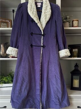 American Girl Purple Princess Long Coat with Faux Fur Trim, Girls size 16